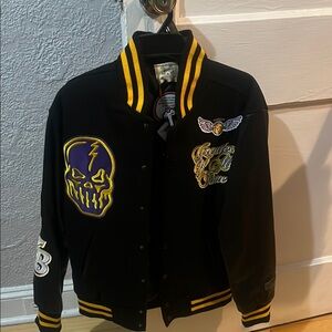 Black and Yellow Embroidered Varsity Jacket